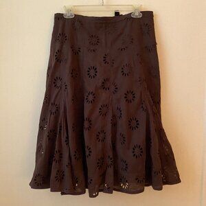 Brown Italian Broderie  Lace Flared Skirt, Fully Lined, 100% Cotton EU42/ M